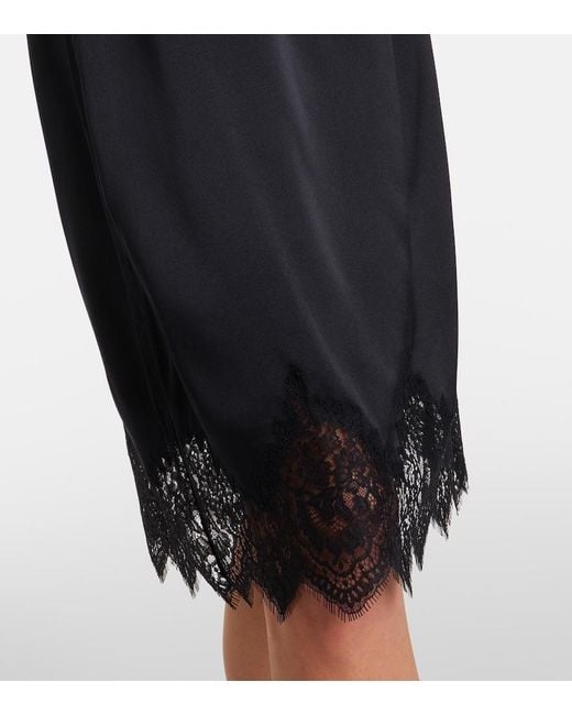 Nili Lotan Black Thea Lace-Trimmed Silk Midi Skirt