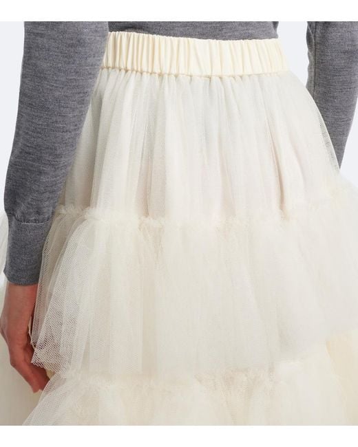 Simone Rocha White Ruffled Tulle Midi Skirt
