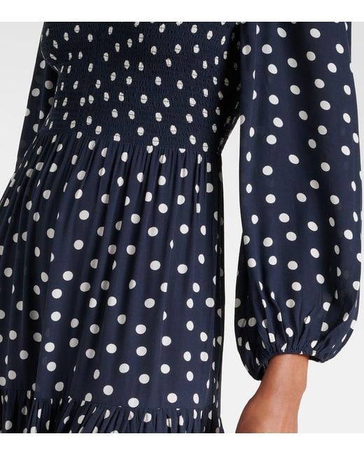 Rixo Blue Brooke Polka-Dot Midi Dress