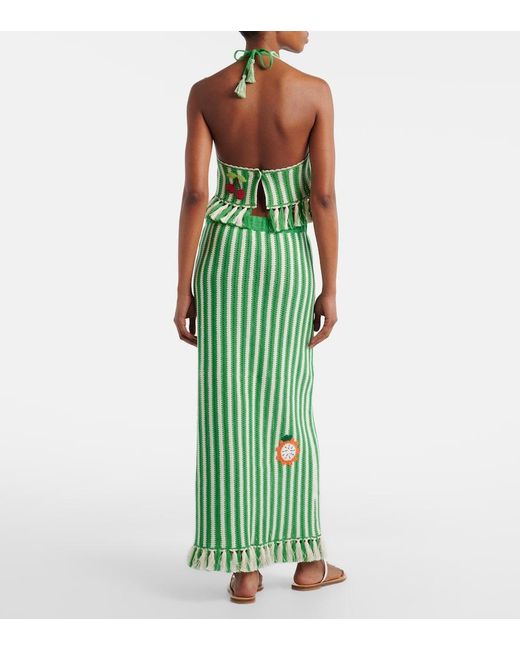 ALÉMAIS Green Sundae Crochet Embroidered Cotton Maxi Skirt