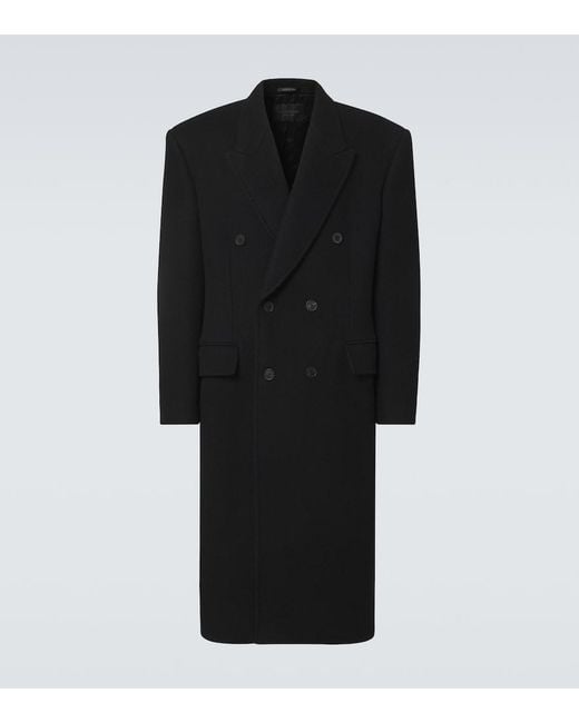 Balenciaga Zweireihiger Mantel Aus Kaschmir Und Wolle in Black für Herren