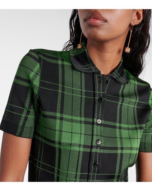 Loewe Green Checked Silk-blend Polo Shirt