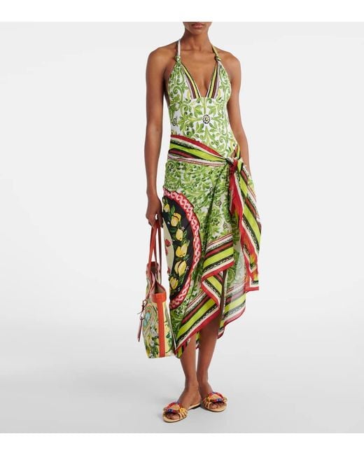 Costume Intero Con Scollo All'Americana E Stampa di Dolce & Gabbana in Green