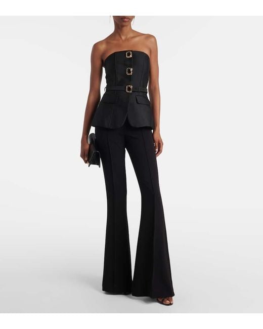 Self-Portrait Black Embellished Strapless Taffeta Jumpsuit