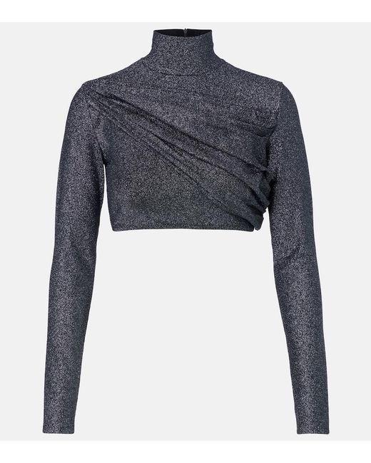 Gucci Blue Gathered Lame Crop Top