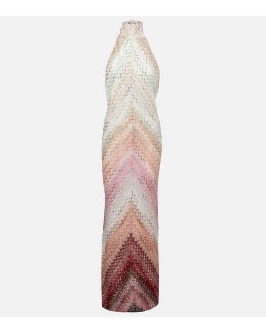 Missoni White Zig Zag Halterneck Maxi Dress