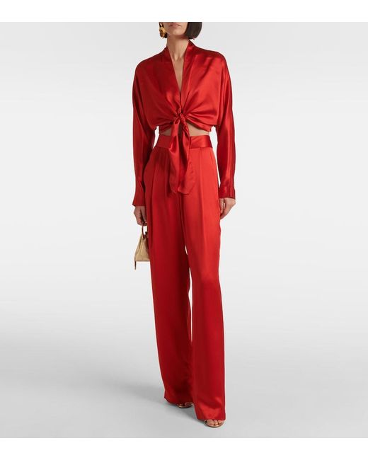 The Sei Red High-Rise Silk Satin Wide-Leg Pants