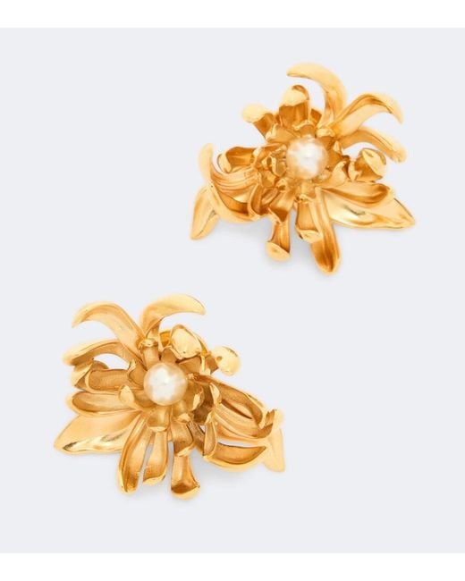 Oscar de la Renta Metallic Chrysanthemum Faux-Pearl Stud Earrings