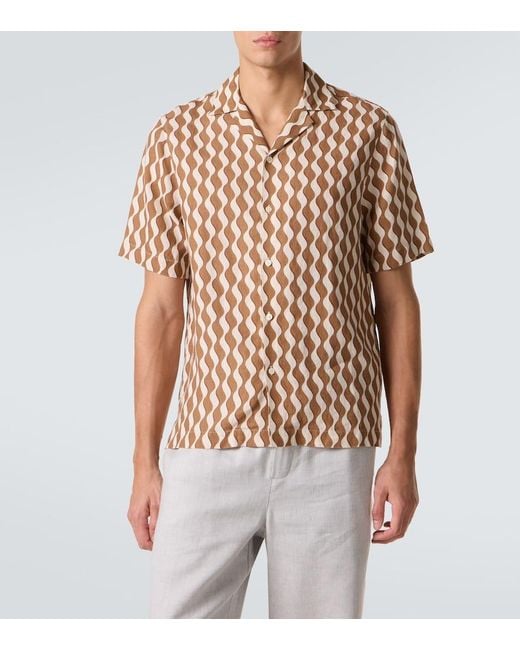 Frescobol Carioca Brown Roberto Printed Linen Shirt for men