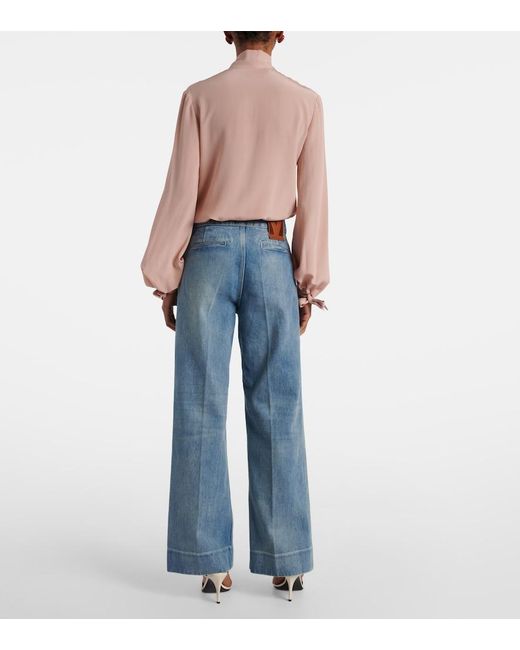 Valentino Blue Vgold Mid-Rise Wide-Leg Jeans