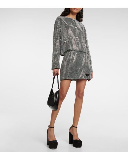 Prada Gray Crystal-Embellished Jacket
