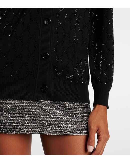 Gucci Black Cardigan Gg Aus Wolle Mit Kristallen