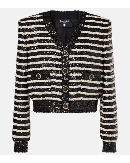 Chaqueta Con Lentejuelas A Rayas Balmain de color Black