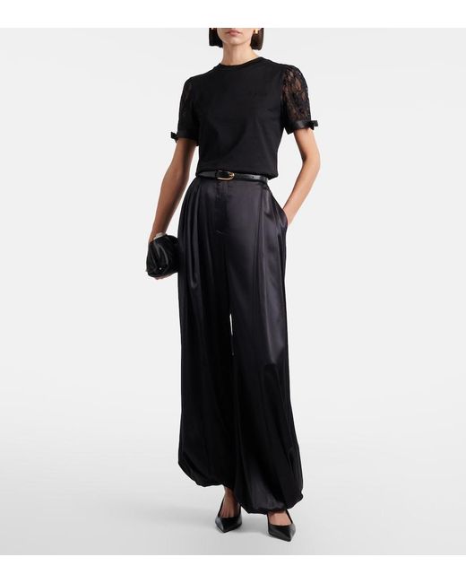Nina Ricci Black Lace-Trimmed Cotton Jersey T-Shirt