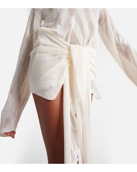 Robe portefeuille en crochet de coton The Attico en coloris White
