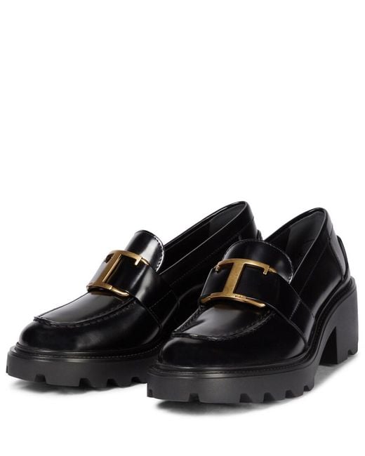 Tod's Black Mid Heel Loafers