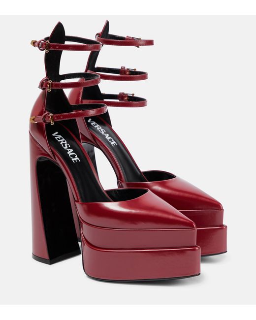 Versace Red Aevitas Pointy Leather Platform Pumps