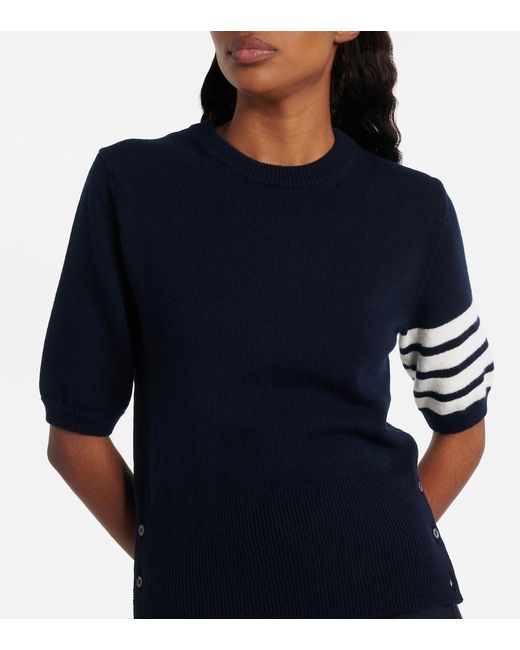 Thom Browne Blue 4-Bar Knitted Virgin Wool Sweater