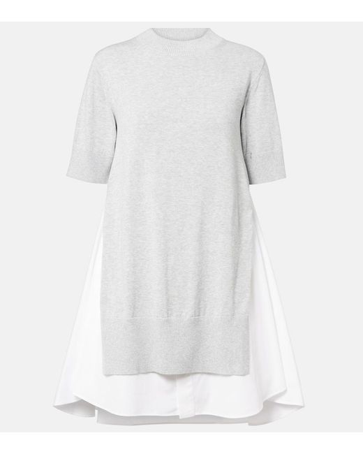 Sacai White Layered Cotton Minidress