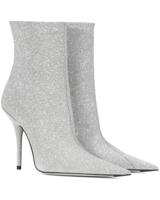Balenciaga Metallic Slash Heel Glitter Boots