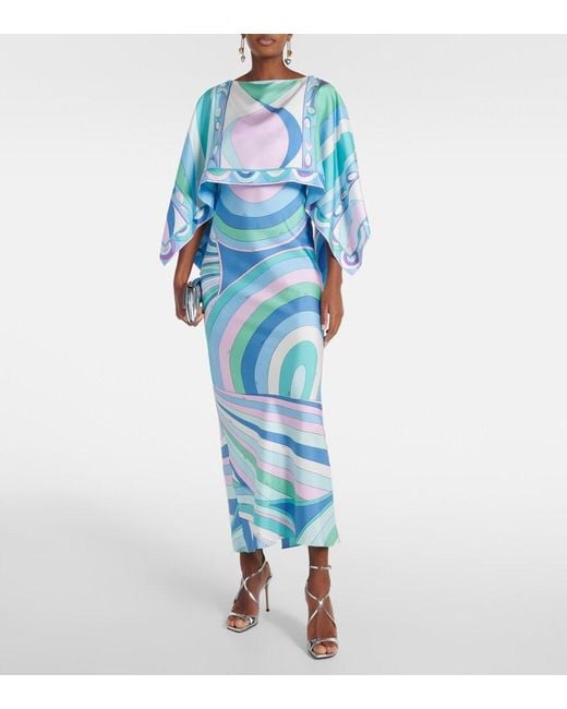 Emilio Pucci Blue Iride And Pesci Silk Twill Gown