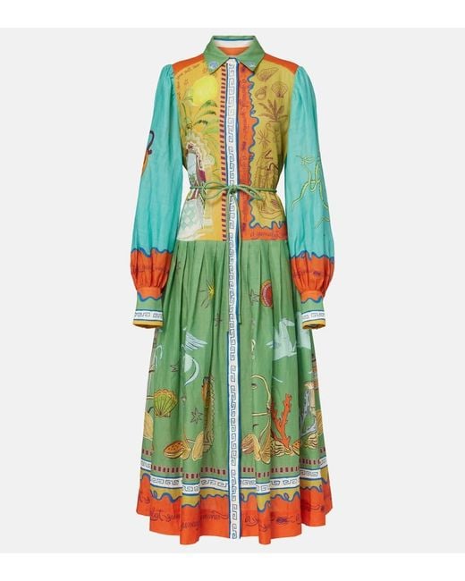 ALÉMAIS Green Surrealist Cotton Maxi Dress