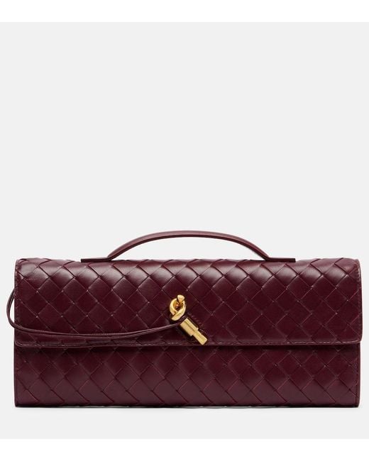 Bottega Veneta Red Andiamo Intrecciato Leather Clutch