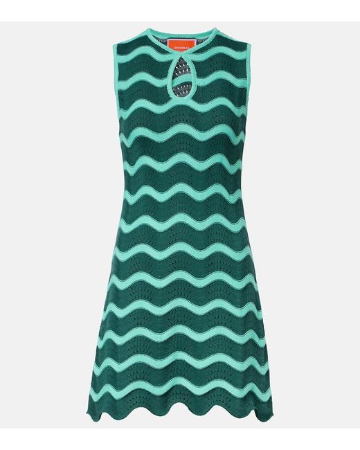 LaDoubleJ Green Wavy Crochet Keyhole Cotton Minidress