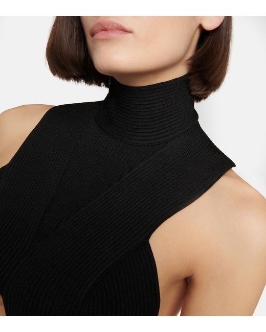 Alaïa Black Ribbed-Knit Halterneck Crop Top