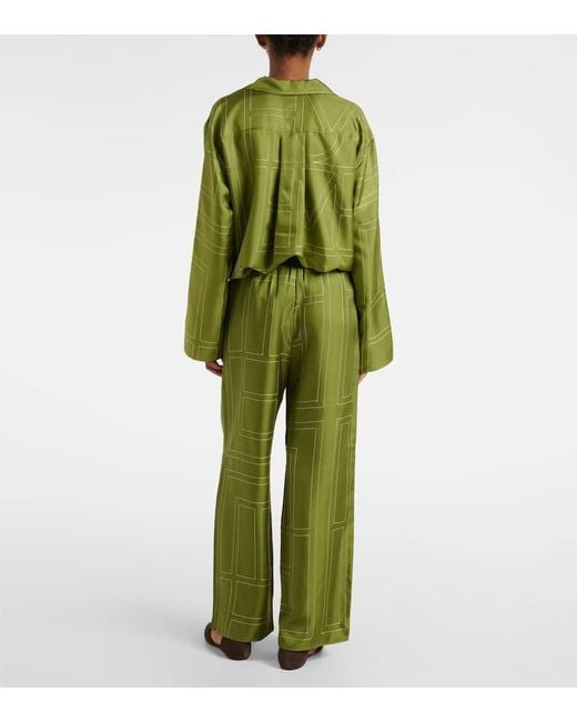 Totême  Green Silk Monogram Trousers