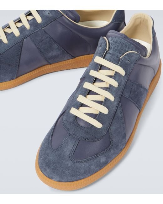 Maison Margiela Blue Replica Suede And Leather Sneakers for men