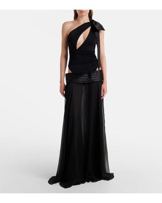 The New Arrivals Ilkyaz Ozel Black Cutout One-Shoulder Gown