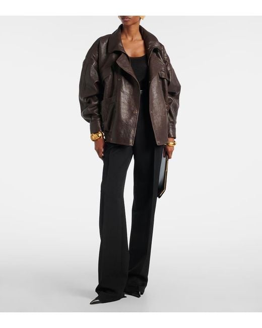 Saint Laurent Brown Leather Bomber Jacket