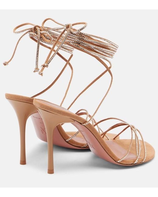 AMINA MUADDI Pink Lori 95 Embellished Suede Sandals
