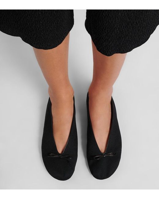 The Row Blue Fay Bow-Detail Cotton Ballet Flats
