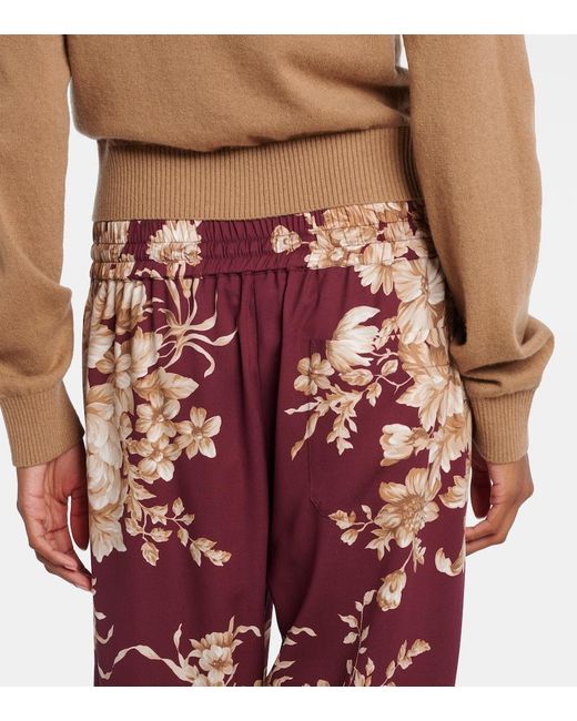 Dolce & Gabbana Red Floral Silk-Blend Wide-Leg Pants