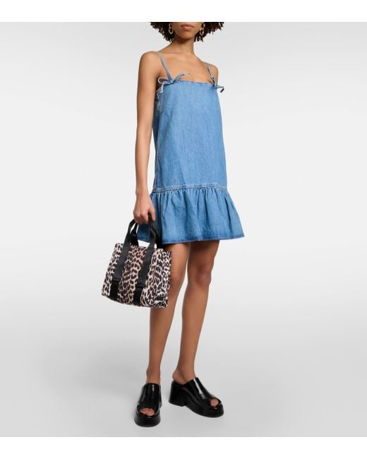 Ganni Blue Bow-embellished Mini Dress
