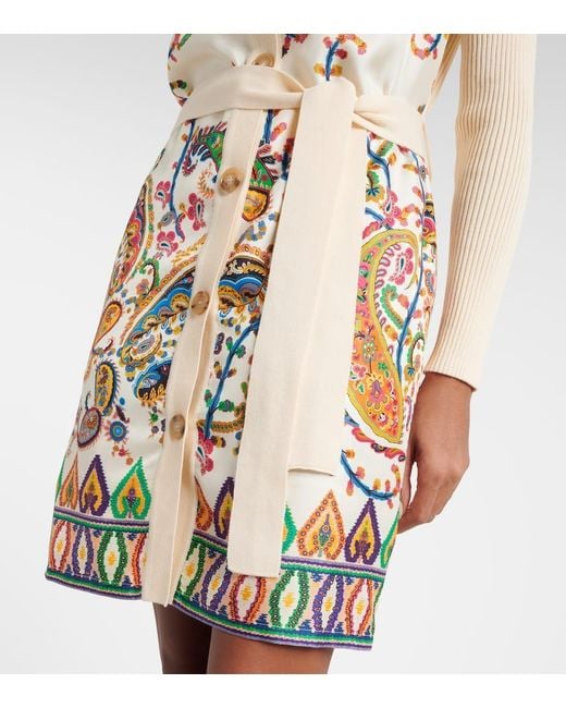 Etro Metallic Paisley Belted Cotton And Silk Cardigan