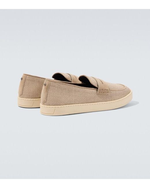 Canali White Woven Suede-Trimmed Penny Loafers for men