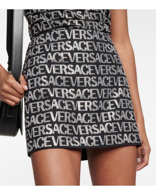Versace Black Logo Embellished Miniskirt
