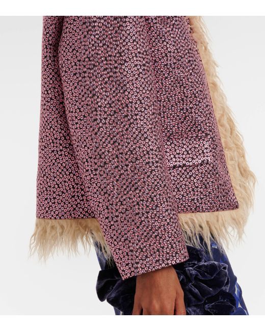 Dries Van Noten Purple Faux Fur-Trimmed Embellished Jacket