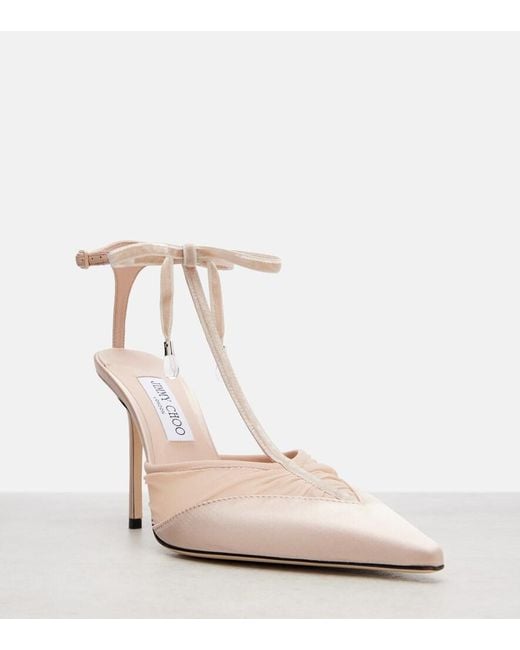 Jimmy Choo Natural Afia 100 Velvet-Trimmed Satin Pumps