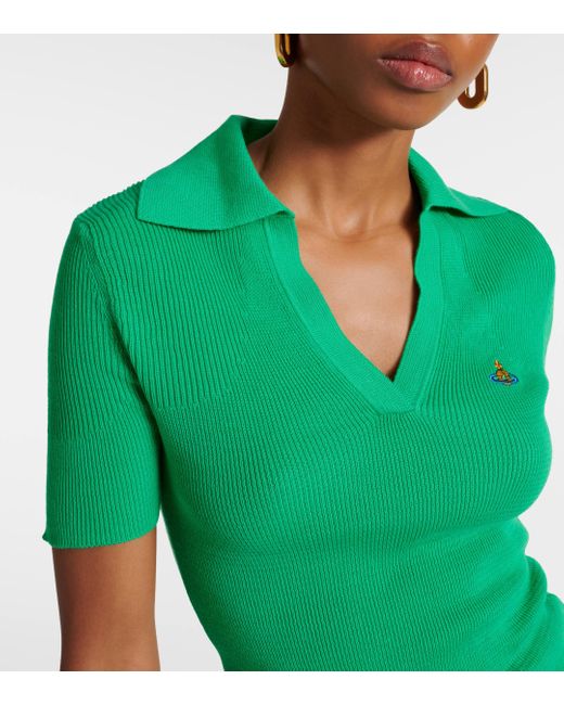 Vivienne Westwood Green Marina Ribbed-knit Cotton Polo Shirt