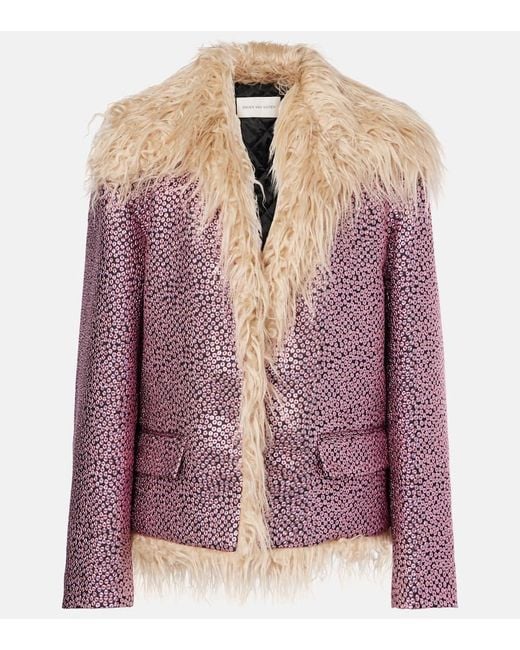 Dries Van Noten Purple Jacke Aus Jacquard Mit Faux Fur