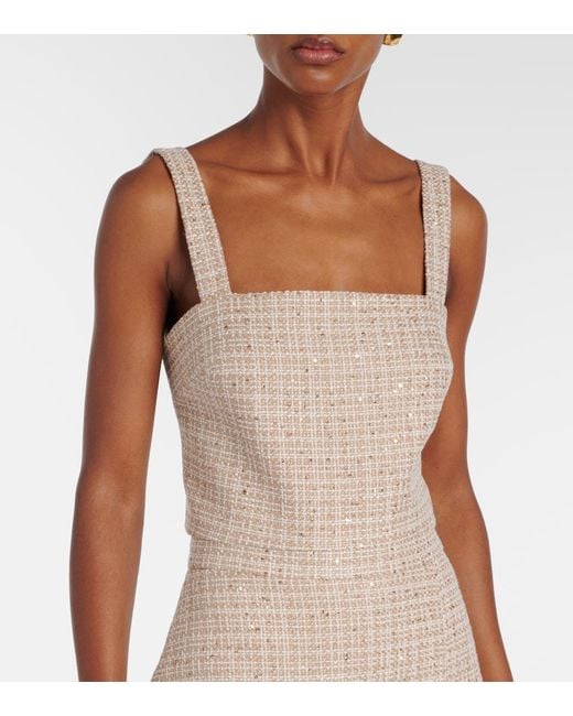 Elie Saab Natural Checked Sequined Tweed Crop Top