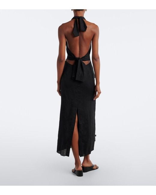 Johanna Ortiz Black Embellished Linen Dress
