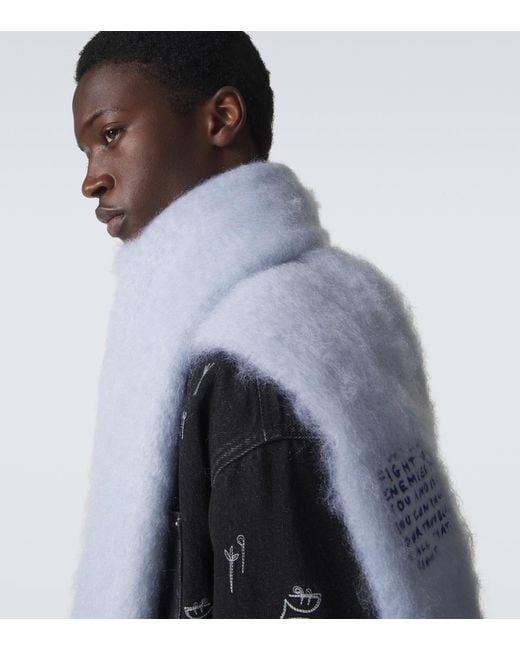 Loewe White Embroidered Mohair And Wool Scarf for men