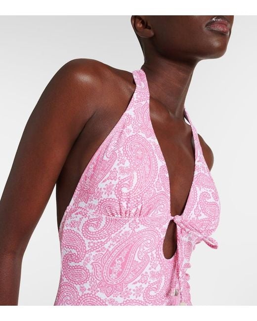 Heidi Klein Pink Ischia Printed Halterneck Swimsuit