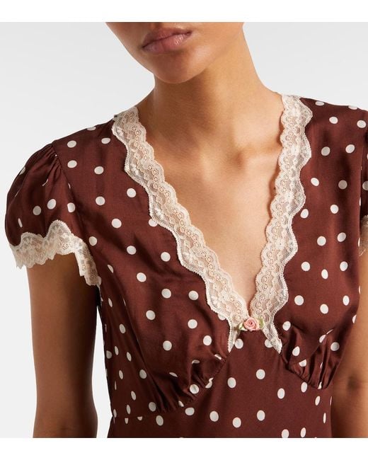 Rixo Red Cely Lace-Trimmed Polka-Dot Minidress