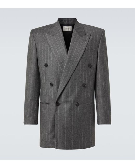 Saint Laurent Gray Pinstripe Wool And Cashmere Blazer for men